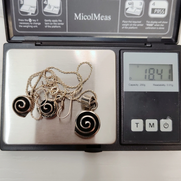 Vintage Mexico Sterling Silver Modernist Spiral Pendant Necklace Earring Set 20" - Picture 11 of 15